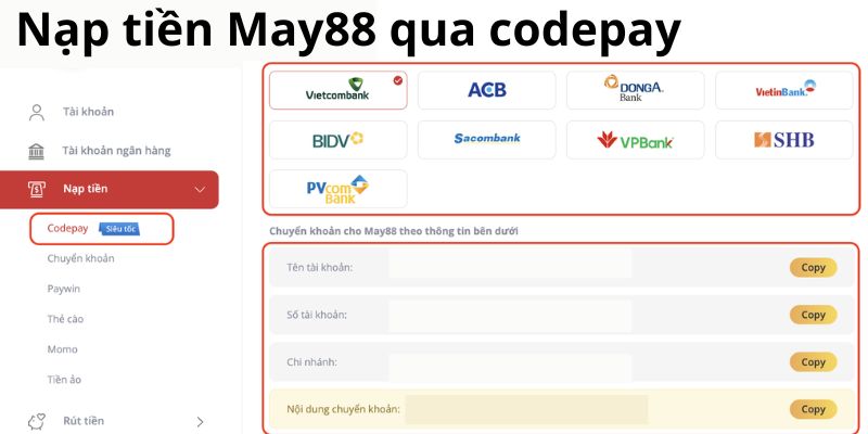 Nạp tiền May88 qua codepay